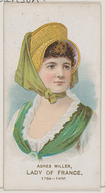 W. Duke, Sons & Co., Agnes Miller Dressed as a Lady of France of 1794-1800, from the set Actors and Actresses, Second Series (N71) for Duke brand cigarettes