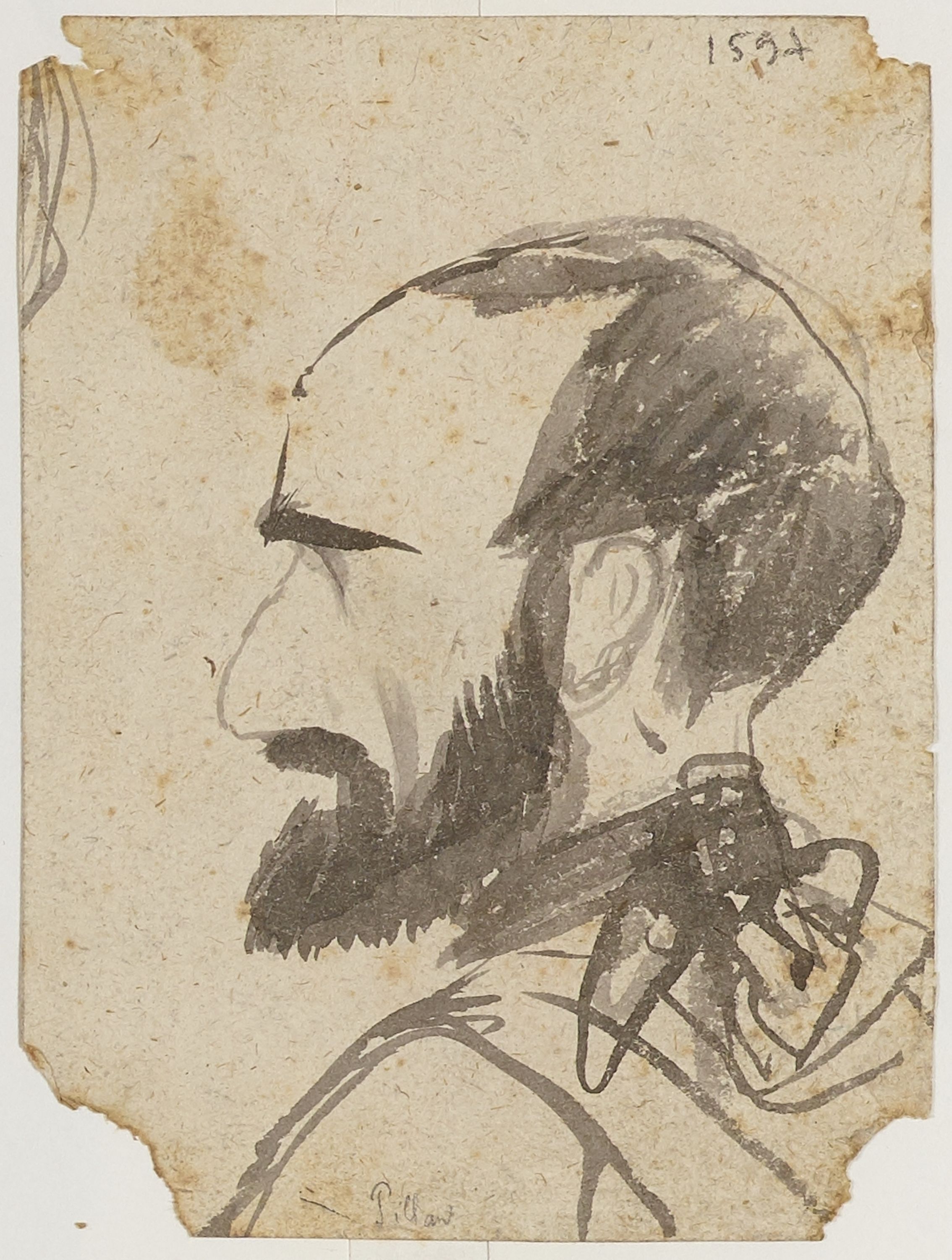 Anonyme, Portrait-charge d'un homme barbu de profil (Pillau ?)