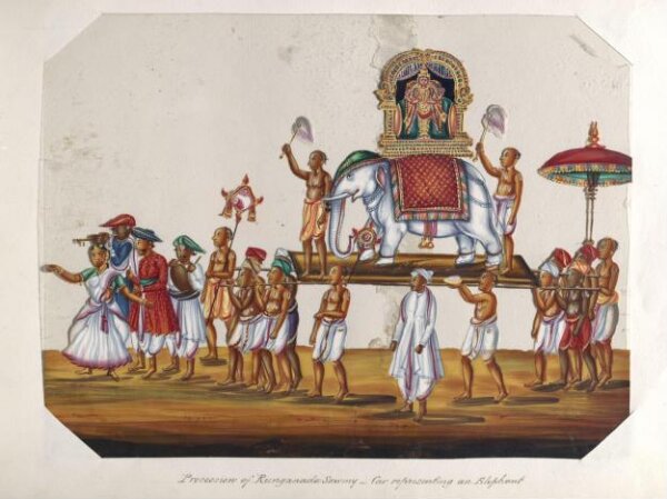Unknown, One of twenty mica paintings depicting Hindu deities and festival processions with decorated cars.