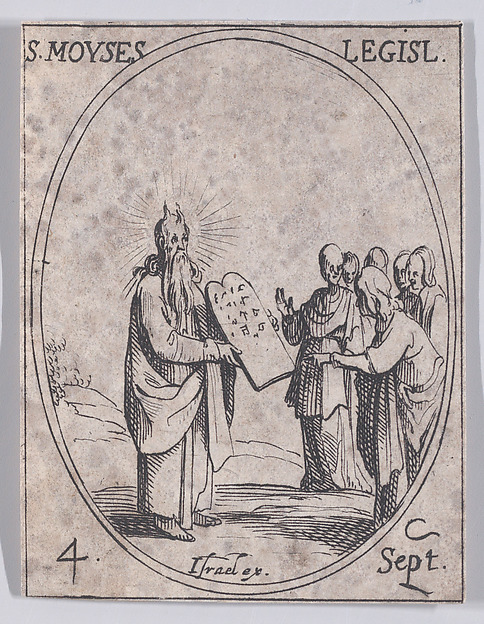 Jacques Callot, S. Moïse, législateur (St. Moses, Legislator), September 4th, from "Les Images De Tous Les Saincts et Saintes de L'Année" (Images of All of the Saints and Religious Events of the Year)