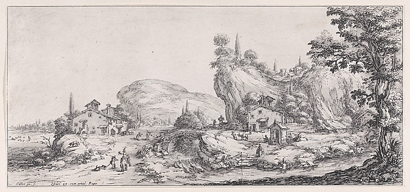 Jacques Callot, Le Retour de la Chasse (The Return of the Hunt), from "Paysages Gravés pour Jean de Médicis appelées aussi Paysages Dessinés a Florence, Vues de Florence, Paysages d'Italie, et Paysages Définitifs" (Landscapes Engraved for Giovanni de'Medici, Landscapes Designed in Florence, Views of Florence, Land…