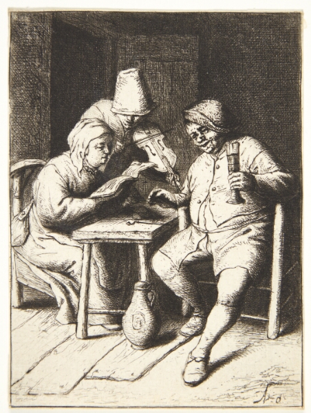 Adriaen van Ostade, Kvinde, som synger, akkompagneret af en fiolspiller og en mand, der drikker