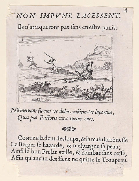 Jacques Callot, Les Bergers Défendant leur Troupeau (The Shepherds Defending their Herd), plate 4 from "Lux Claustri ou La Lumière du Cloitre" (The Light of the Cloisters)