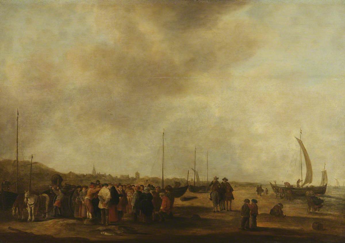 Unknown artist, Large Group of Figures on the Beach