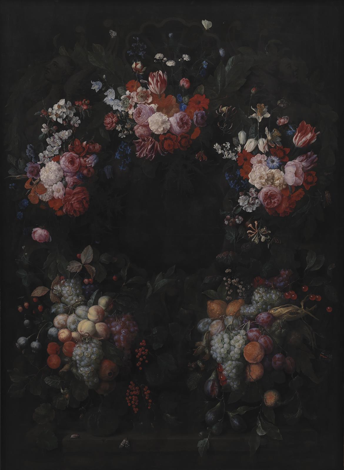 Joris van Son, Stenkartouche med en guirlande af blomster og frugter
