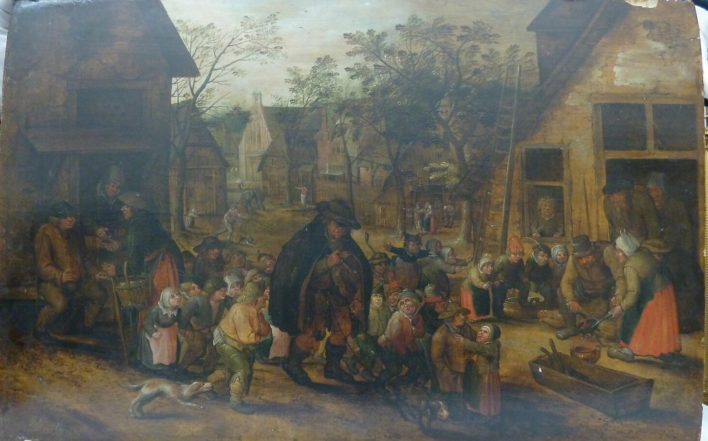Pieter Brueghel the Younger, Village street with blind hurdy-gurdy player