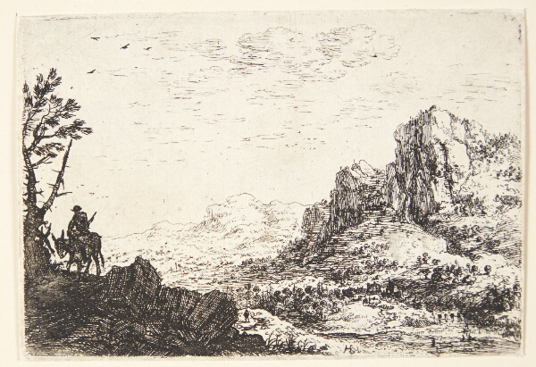 Herman Saftleven, Panorama over bjergrigt landskab, i forgrunden en mand ridende på et æsel