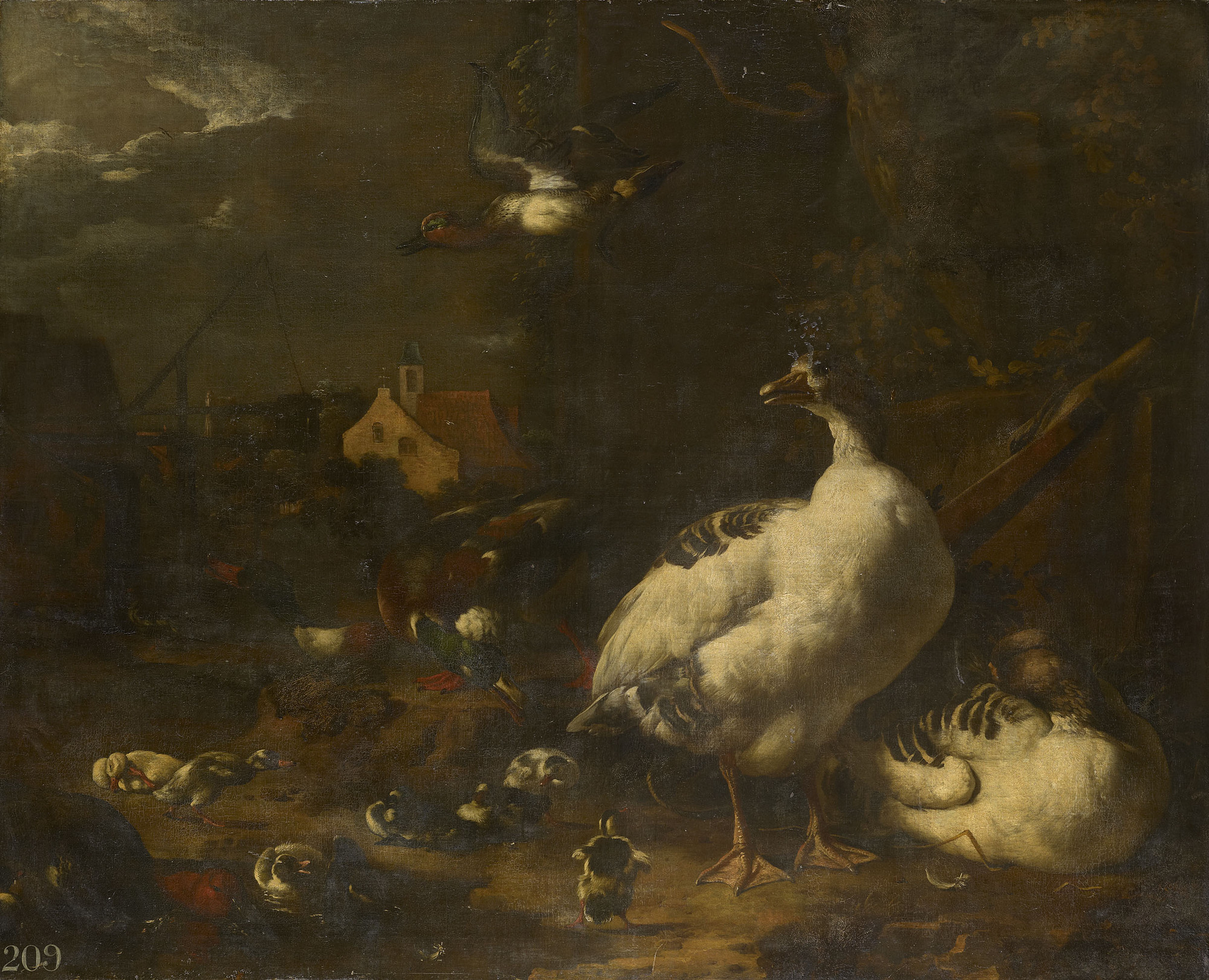 Melchior d'Hondecoeter, Ducks and Geese in a Farmyard