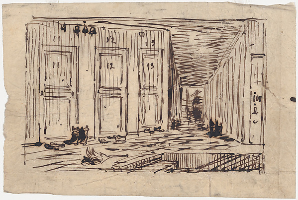 Charles-François Daubigny, Interior of an Inn or The Corridor of an Inn