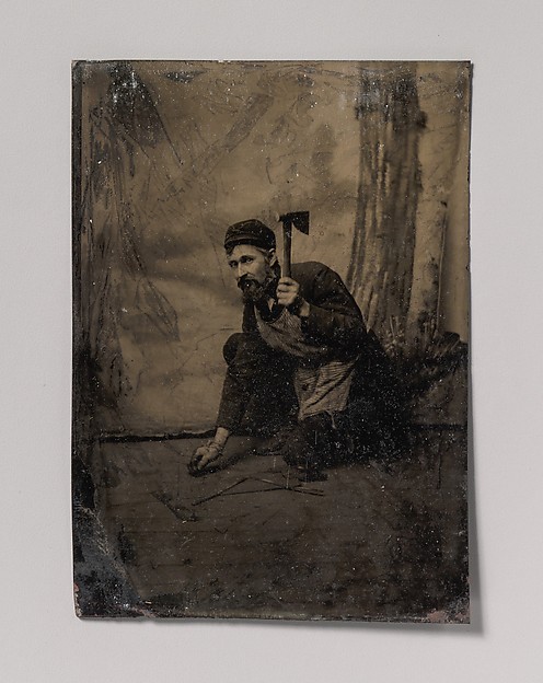 Unknown, [Kneeling Carpenter Holding a Nail and Raised Hammer]