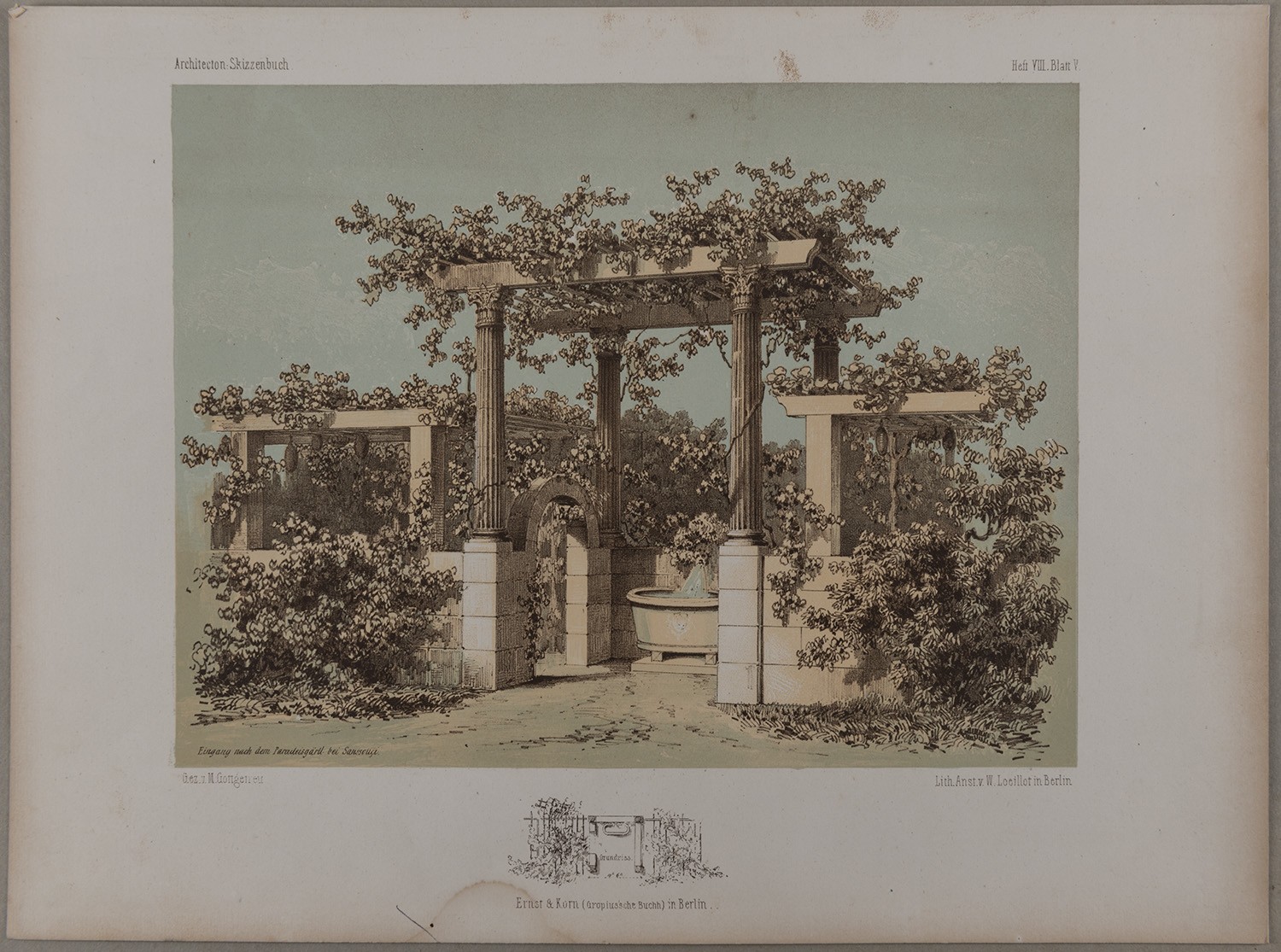 Lithographische Anstalt Wilhelm Loeillot, Potsdam-Sanssouci: Eingang zum Paradiesgärtl (Architectonisches Skizzenbuch)
