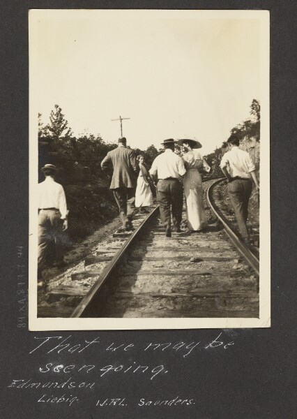 Unknown, [View of People Walking on Train Tracks]