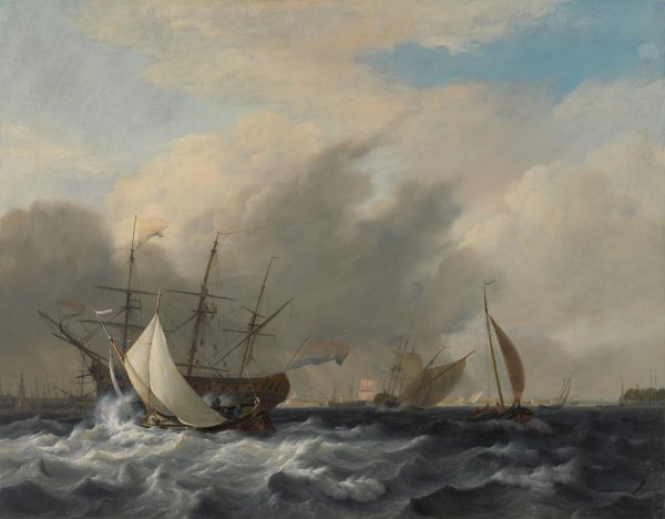 Nicolaas Baur, The Navy's Man-of-War 'Amsterdam'off the Westerlaag on Y at Amsterdam