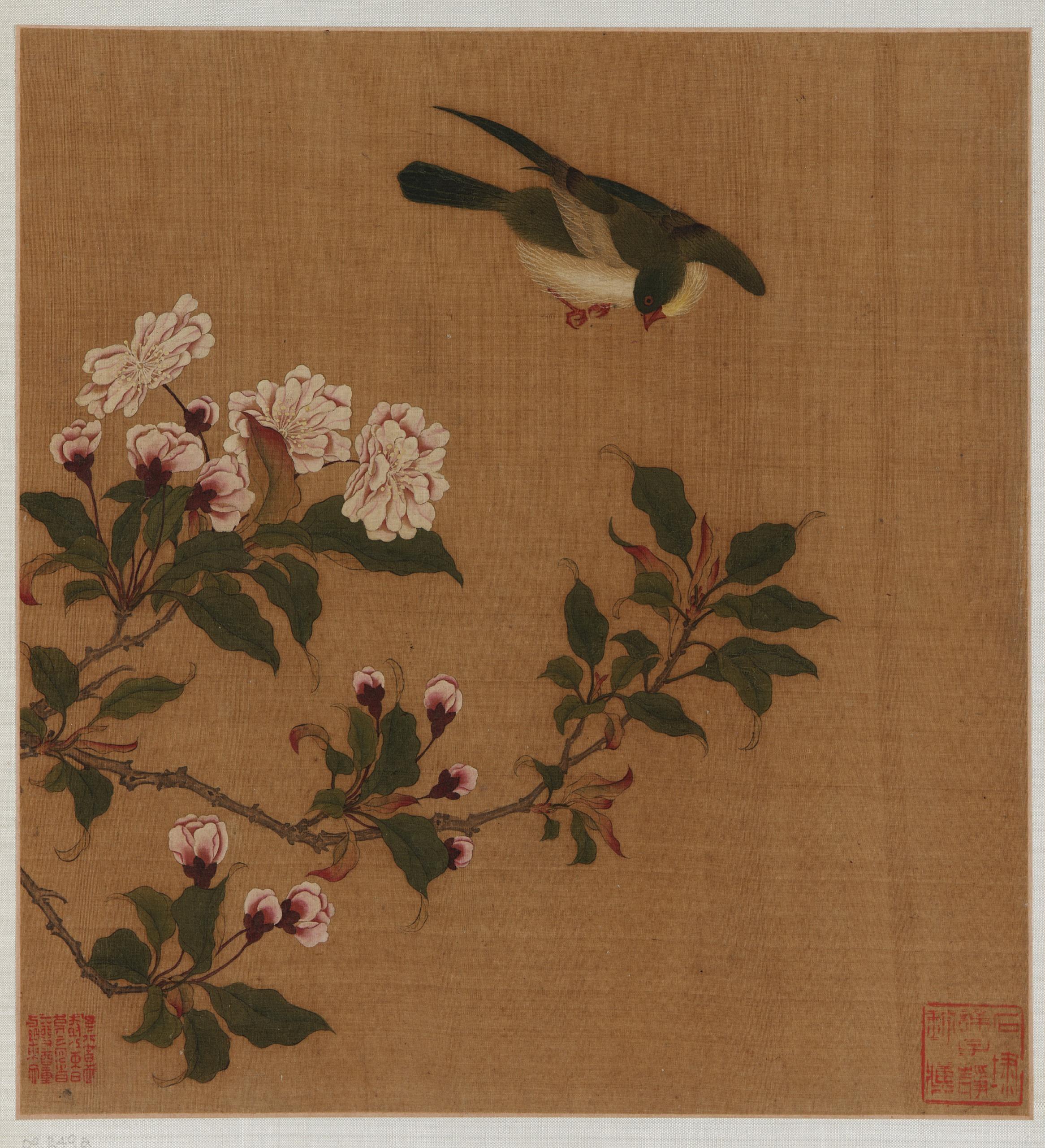 Formerly attributed to Zhao Boju, A Bird hovering over blossoming branches