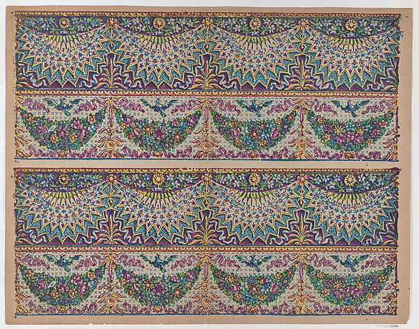 Anonymous, Sheet with five bouquets on a blue checkered background