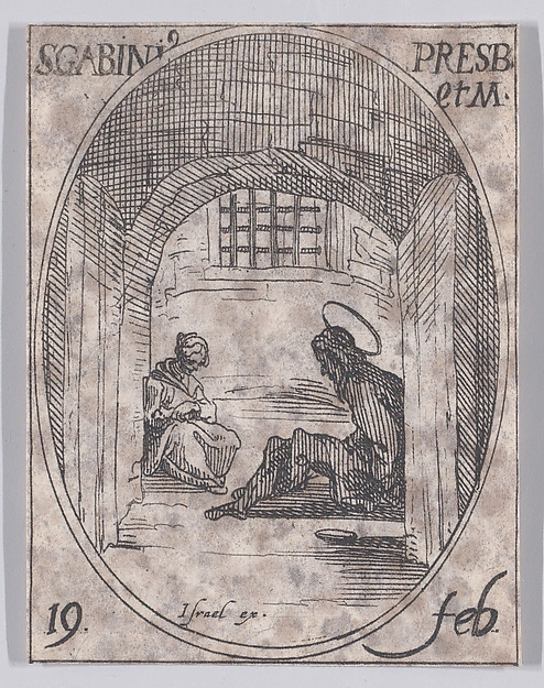 Jacques Callot, S. Gabin, prêtre et martyr (St. Gabinus, Priest and Martyr), February 19th, from "Les Images De Tous Les Saincts et Saintes de L'Année" (Images of All of the Saints and Religious Events of the Year)