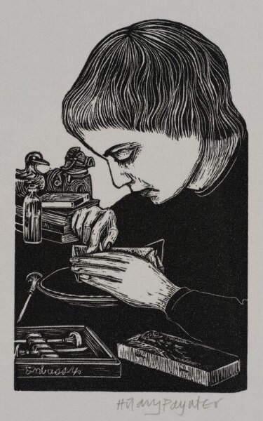 Hilary Paynter, Self Portrait engraving