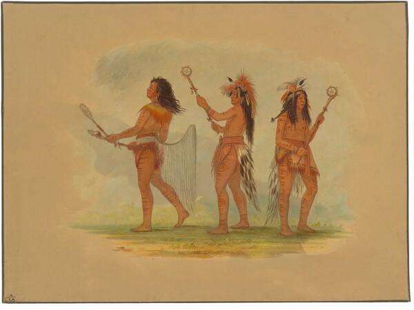 George Catlin, Three Celebrated Ball Players - Choctaw, Sioux and Ojibbeway