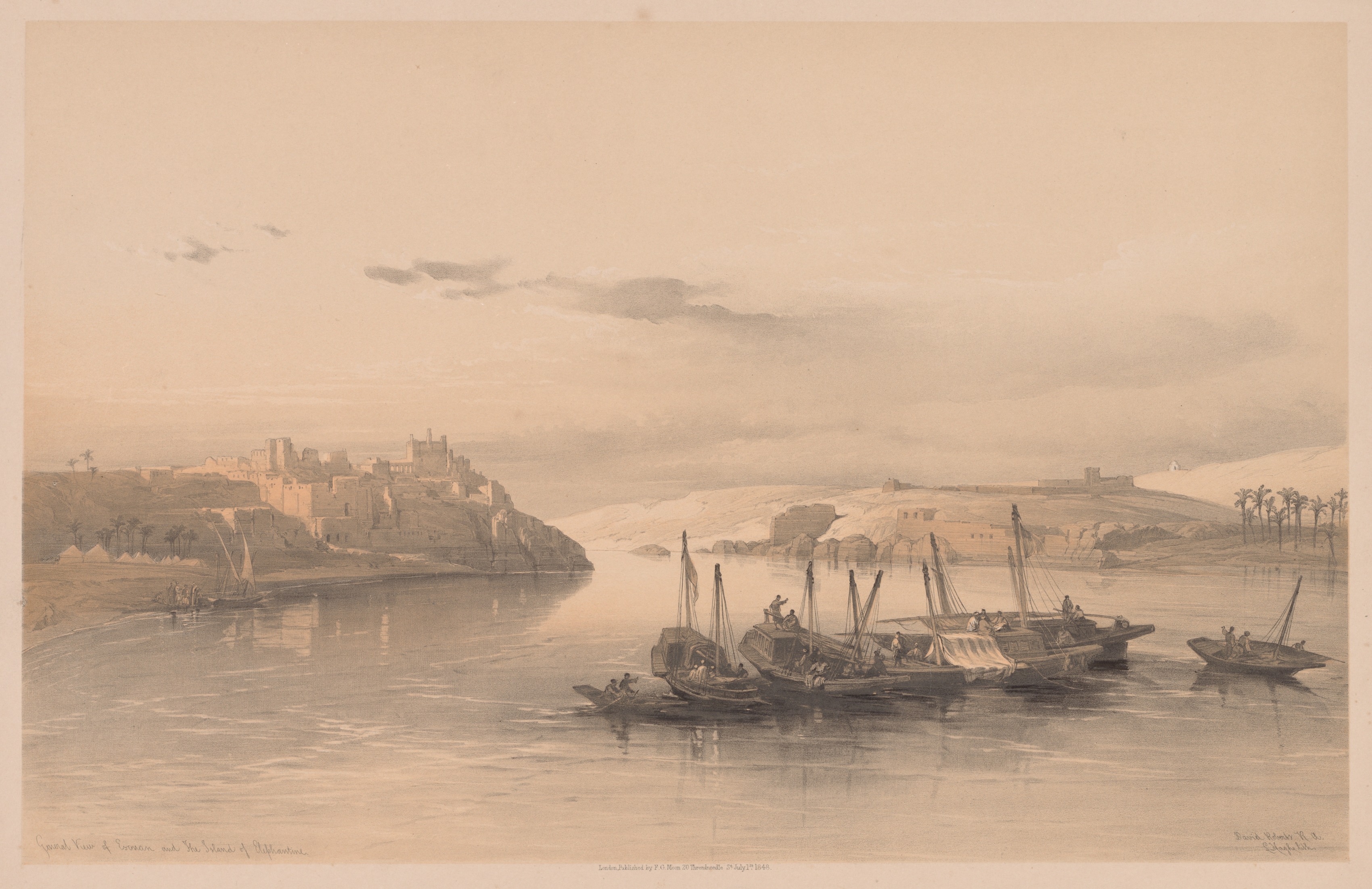 Louis Haghe, Egypt and Nubia:  Volume II - No. 28, General View of Asouan and the Island of Elephantine