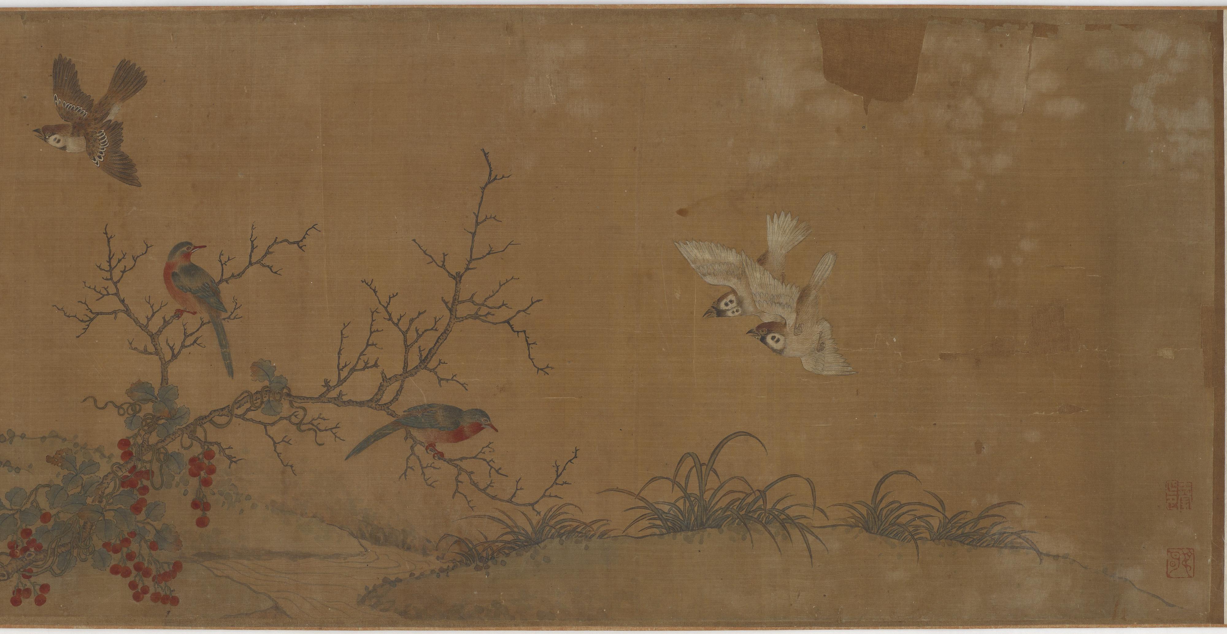 Formerly attributed to Qian Xuan, Rabbits, birds, and flowers