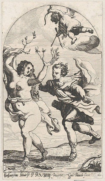 Willem Panneels, Daphne fleeing from Apollo, with Cupid overhead