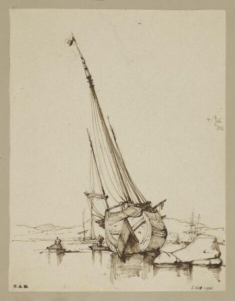George Chinnery, A junk grounded in shallow water, Macau