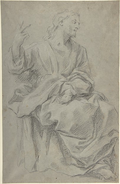Giovanni Lanfranco, Seated Draped Male Figure (recto); Rough Studies of Putti (verso)