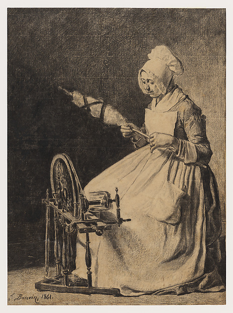 François Bonvin, A Woman Spinning Flax