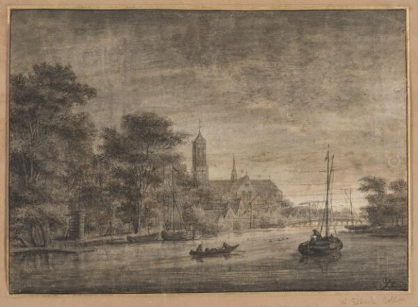 Aert van der Neer, View of Loenen Aan de Vecht in evening, seen from the south, with the church of st Ludgerus beyond trees