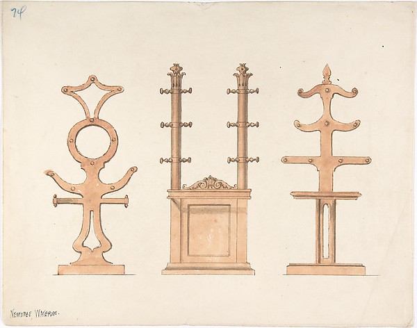 Anonymous, British, 19th century, Design for Three Hat or Coat Racks