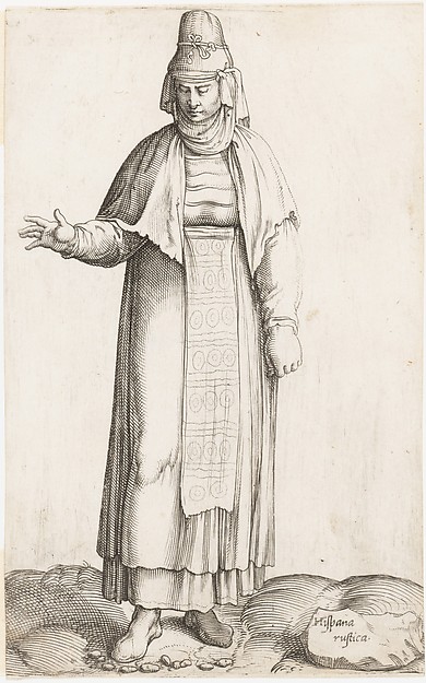 Enea Vico, Costume Plate: Hispana Rustica (with label on rock)