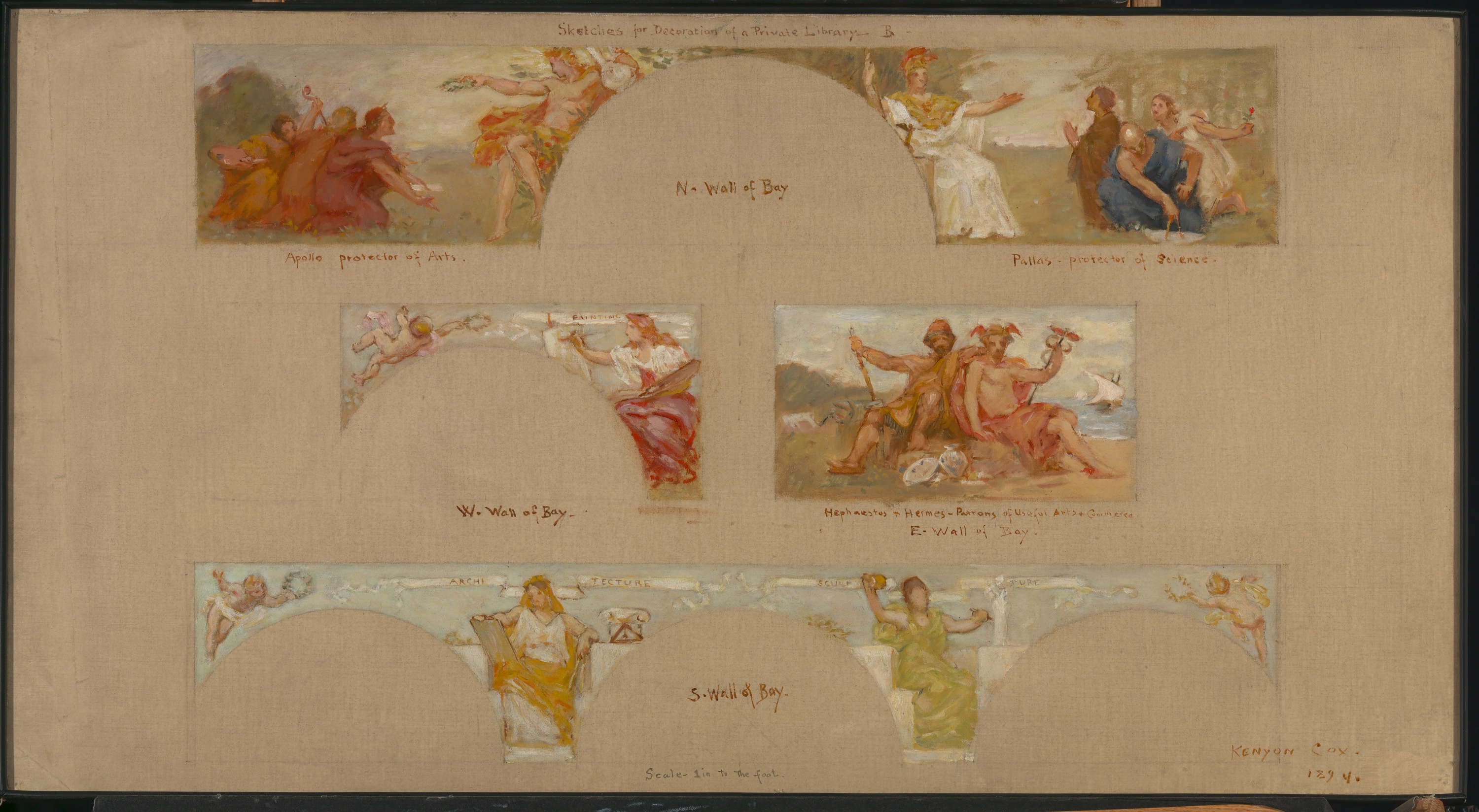 Kenyon Cox, Sketches for a Decoration of a Private Library "B"