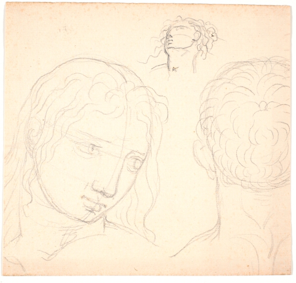 Nicolai Abildgaard, Tre studier af drejede ansigter. Et kvindeansigt i trekvart profil t.h. Et mandehoved set bagfra. Et mindre mandehoved set skråt nedefra