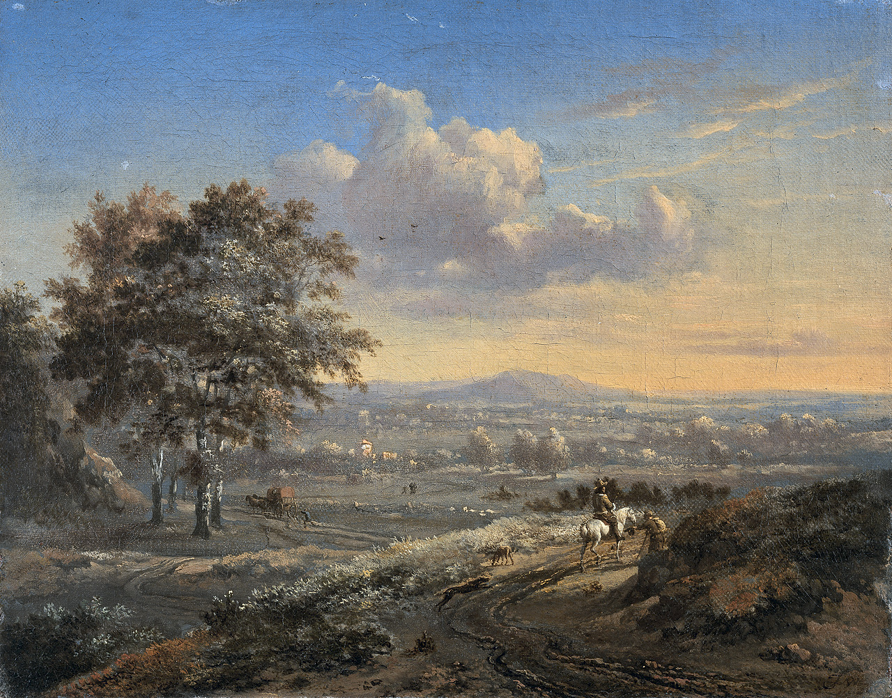 Jan Wijnants, Hilly landscape with a rider on a country road