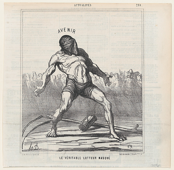 Honoré Daumier, The real masked fighter, from 'News of the day,' published in "Le Charivari"