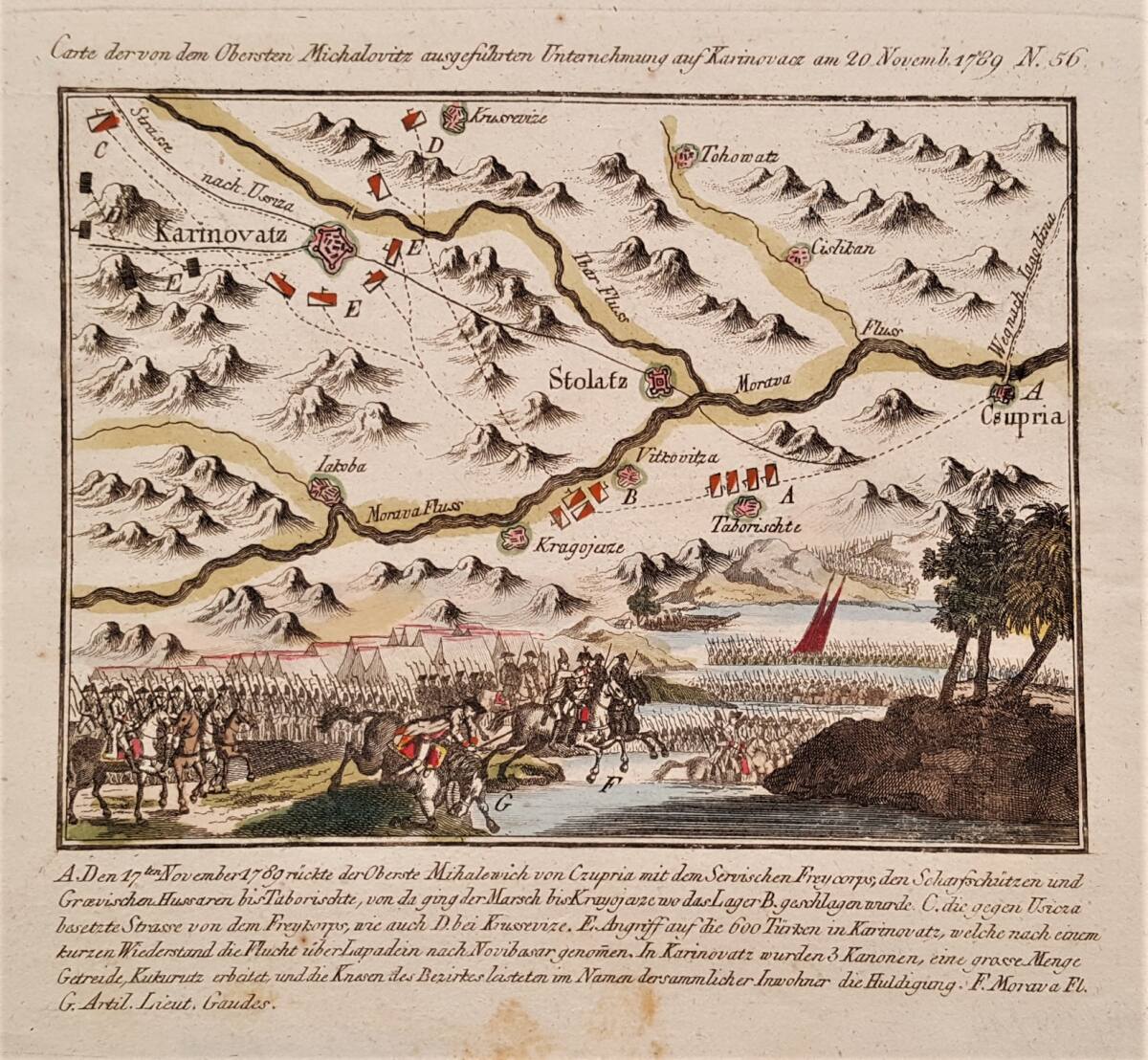 Anonym, Karte des Vorstosses auf Karanovac (Kraljevo) durch kaiserliche Truppen zwischen 17. und 20 November 1789