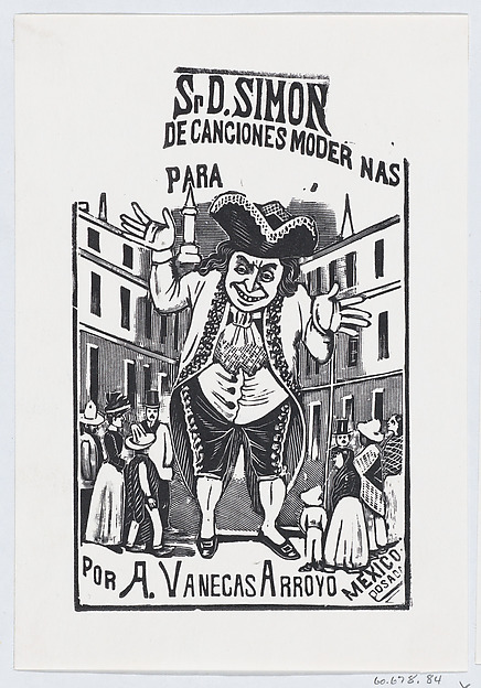 José Guadalupe Posada, A man towering over a group of people, illustration for a collection of modern songs 'Señor D. Simon'