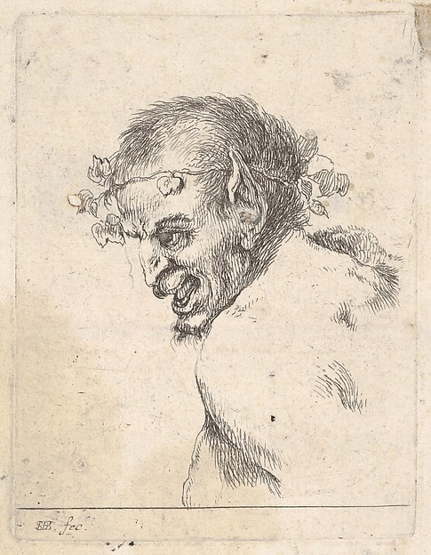 Stefano della Bella, Bust of a laughing satyr, facing left in profile, plate 29 from "Various Portraits" (Recueil de diverses pièces servant à l'art de portraiture)