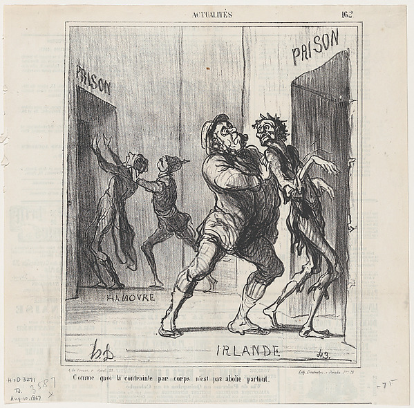 Honoré Daumier, Which proves that physical imprisonment is not abolished everywhere, from 'News of the day,' published in Le Charivari, August 10, 1867