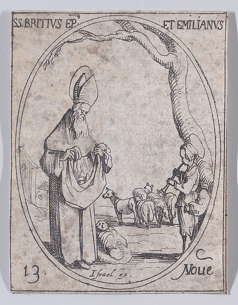 Jacques Callot, S. Brice, évêque et S. Emilianus (St. Brice, Bishop and St. Emilianus), November 13th, from "Les Images De Tous Les Saincts et Saintes de L'Année" (Images of All of the Saints and Religious Events of the Year)