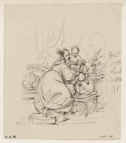 George Chinnery, A Western woman and child in an interior