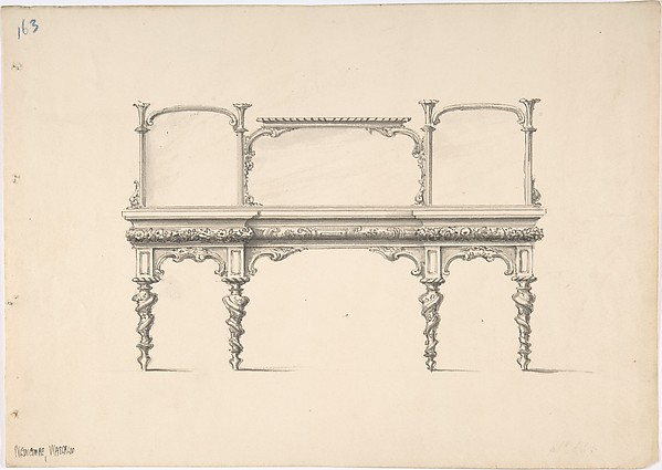 Anonymous, British, 19th century, Design for a Sideboard with Mirrors and Turned Legs