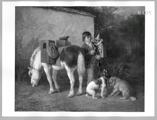 Theodor Hosemann, a comedian-boy with horse and monkey