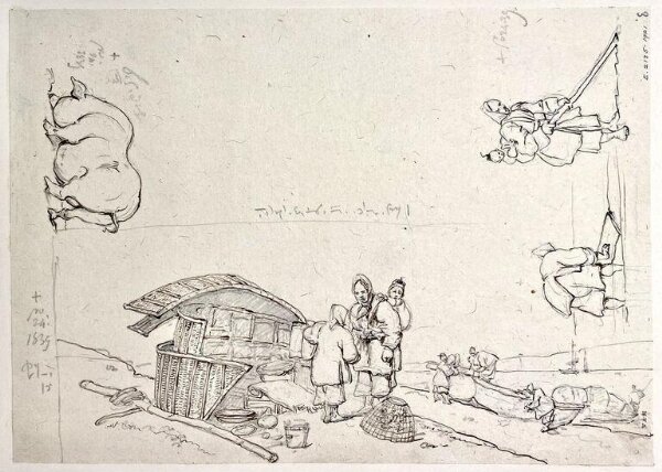 George Chinnery, Studies of boat people, and a pig, Macau