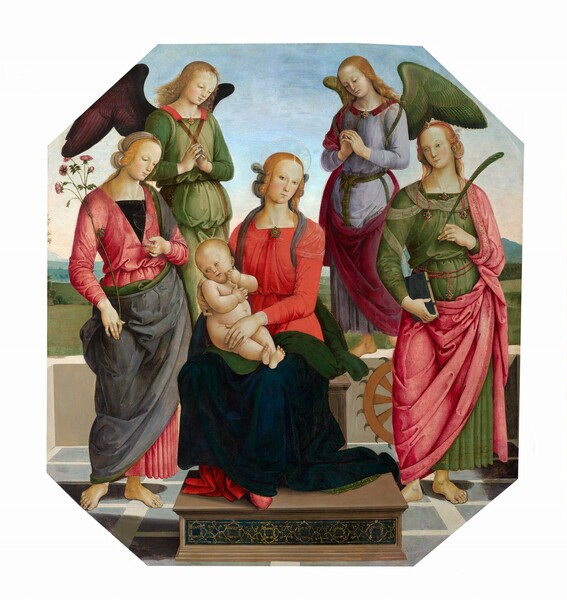 Workshop of Pietro Perugino, Madonna and Child with Two Angels, Saint Rose, and Saint Catherine of Alexandria