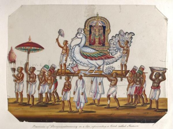 Unknown, One of twenty mica paintings depicting Hindu deities and festival processions with decorated cars.