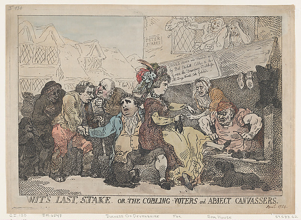 Thomas Rowlandson, Wit's Last Stake, or the Cobbling Voters and Abject Canvassers