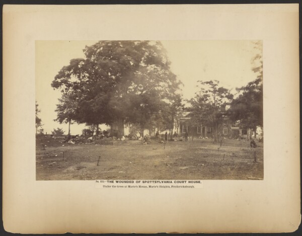 A. J. Russell, No. 124. Wounded of Spotsylvania Court House, Under the trees at Marie's House, Marie's Heights, Fredericksberg. [May 1864].