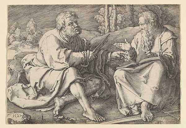 Lucas van Leyden, Sts. Peter and Paul Seated in a Landscape