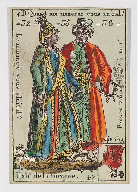 Anonymous, French, 18th century, Hab.t de la Turquie, from the playing cards (for quartets) "Costumes des Peuples Étrangers"